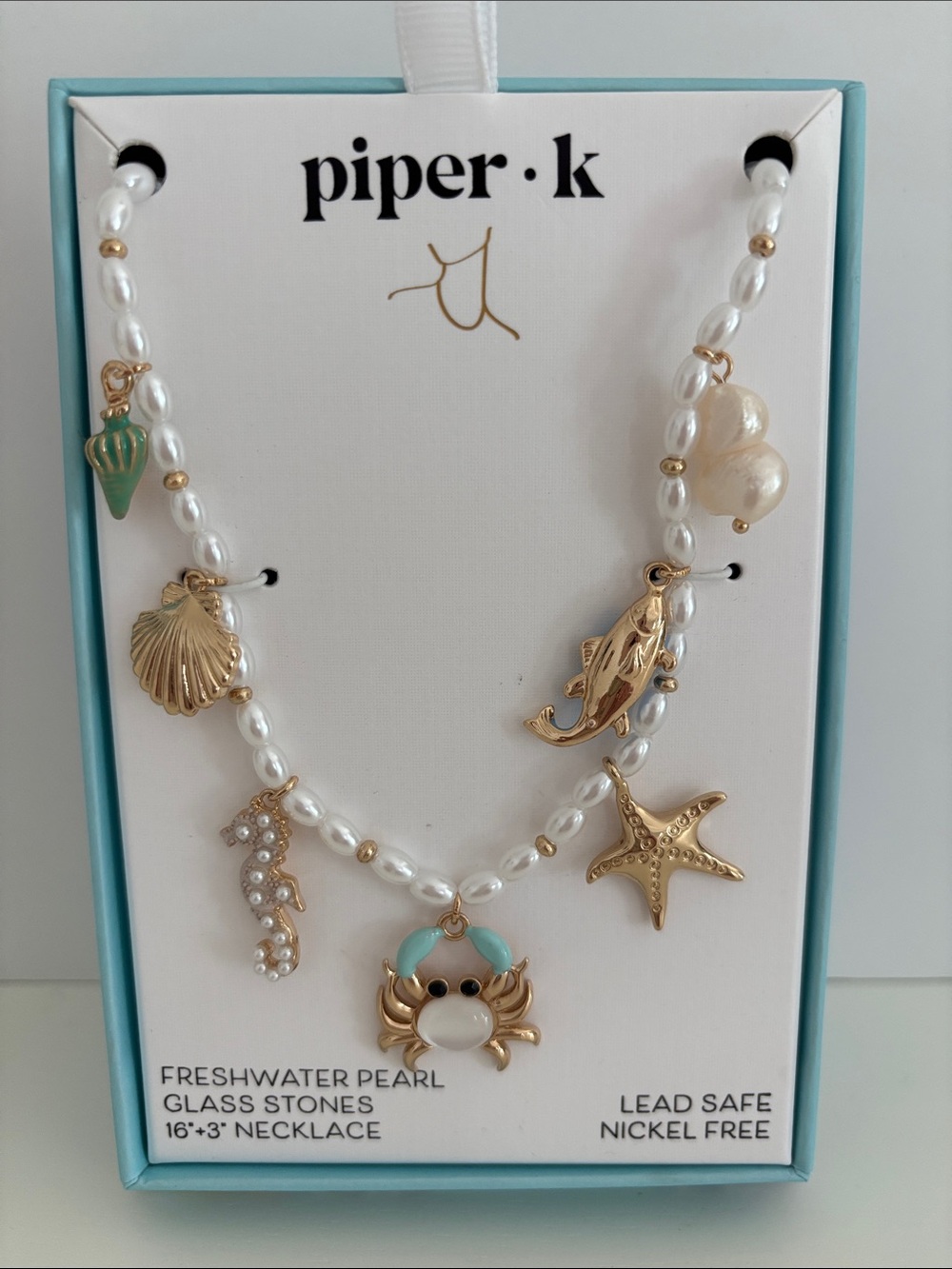 Piper-K Pearl Seashell Charm Necklace - White & Gold